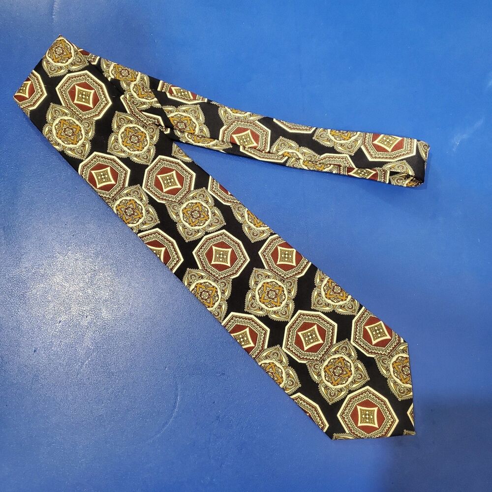 Vintage Hill & Archer Men's Silk Tie Geometric Paisley Multicolor Made in USA